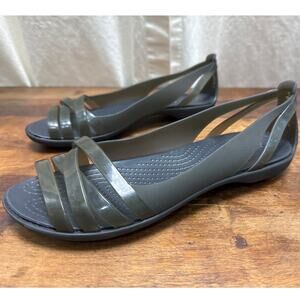 Women's Crocs Isabella Huarache 2 Flat Jelly Sandal Strappy Slip-On Black Size 7